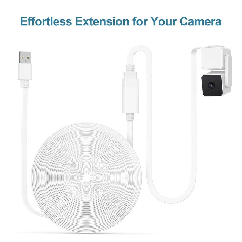 Itramax Flat USB Extension Cable White 20FT/6M 2Pack,USB Extender Wire Long Power Cord for WYZE Cam V4 V3 V2,OG,Ring,Google Nest,Blink Mini,XT,WYZE Camera Extension Cable Outdoor Indoor Weatherproof - Image 4